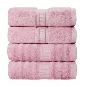 4pcs Natural Bamboo Cotton Bath Towels 27"x54" Pink
